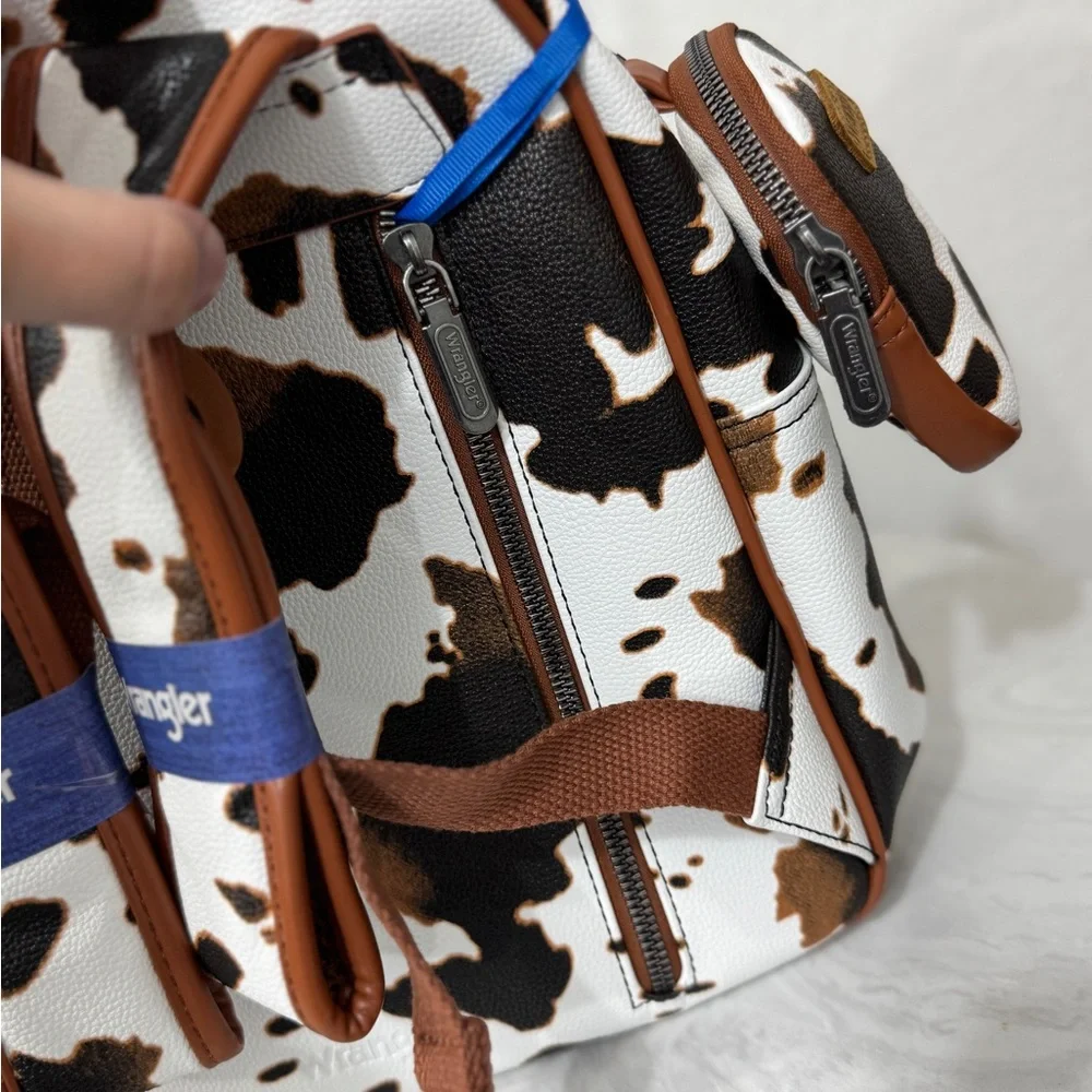 Wrangler Cow Print Backpack With Coin Pouch - Brown NWT